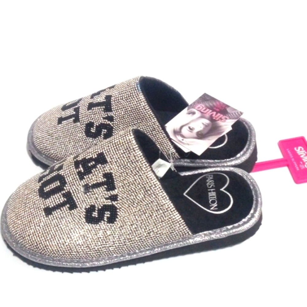 PARIS HILTON RHINESTONE BLACK THAT'S HOT MULE SLIPPERS SIZE 5-6 NWT - Picture 3 of 7